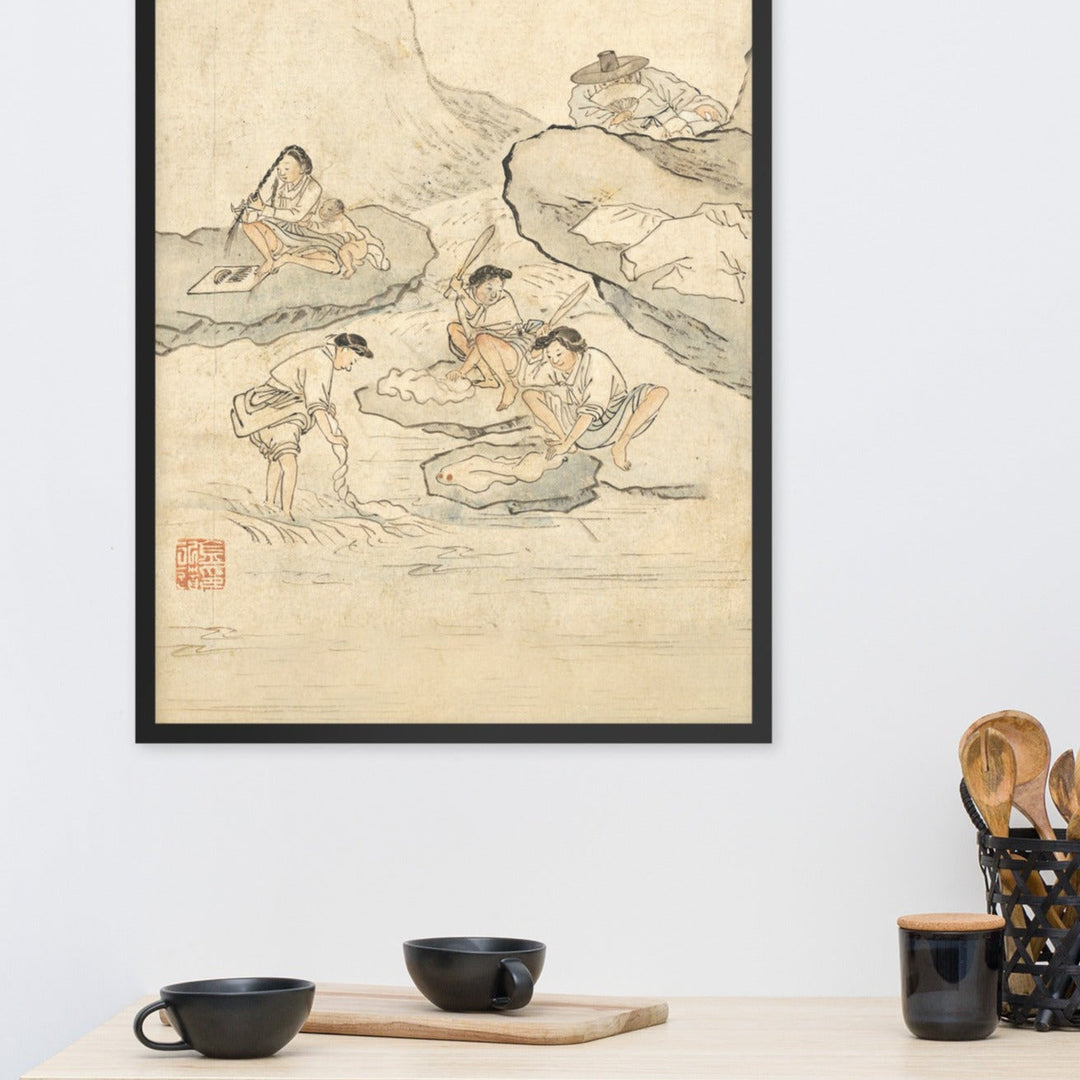 Wäscherei, Kim Hong-do - Poster im Rahmen artlia