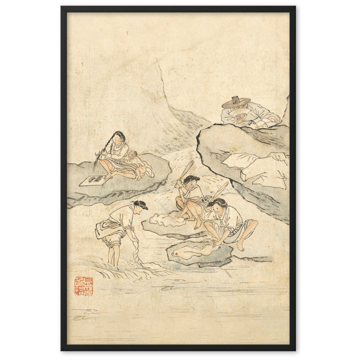 Wäscherei, Kim Hong-do - Poster im Rahmen Schwarz / 61×91 cm artlia