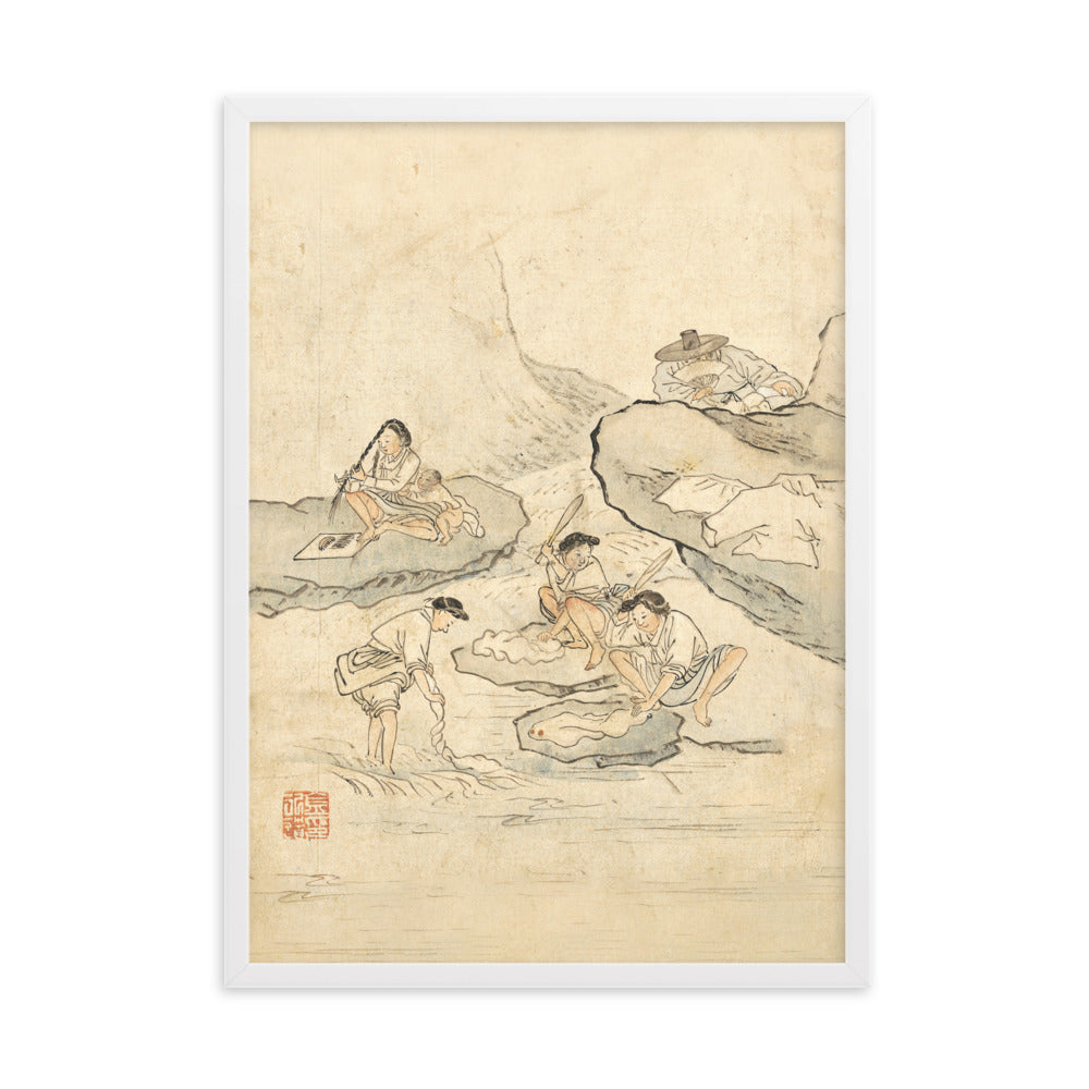 Wäscherei, Kim Hong-do - Poster im Rahmen Weiß / 50×70 cm artlia