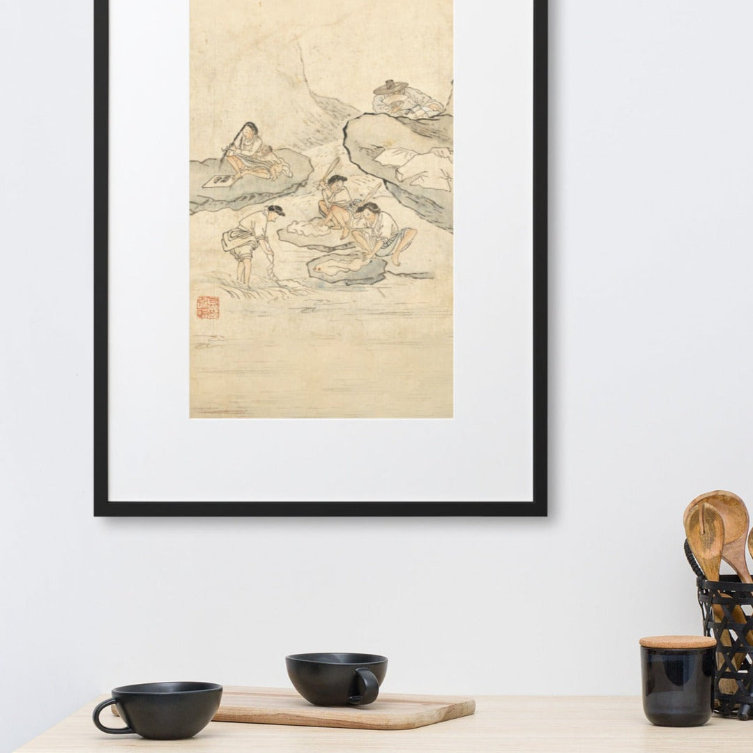 Wäscherei, Kim Hong-do - Poster im Rahmen mit Passepartout artlia