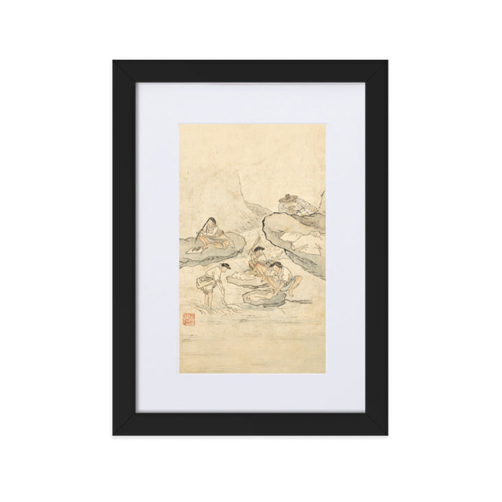 Wäscherei, Kim Hong-do - Poster im Rahmen mit Passepartout Schwarz / 21×30 cm artlia