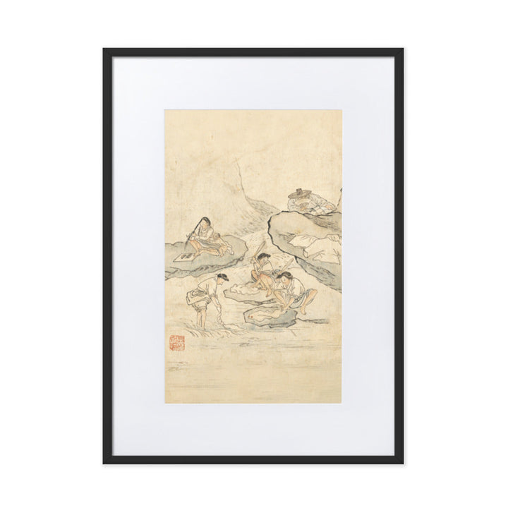 Wäscherei, Kim Hong-do - Poster im Rahmen mit Passepartout Schwarz / 50×70 cm artlia