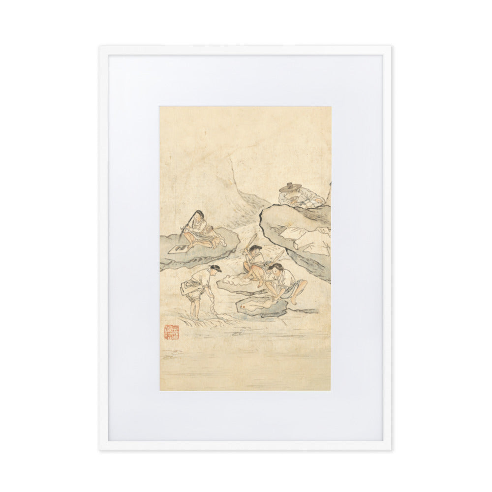 Wäscherei, Kim Hong-do - Poster im Rahmen mit Passepartout Weiß / 50×70 cm artlia