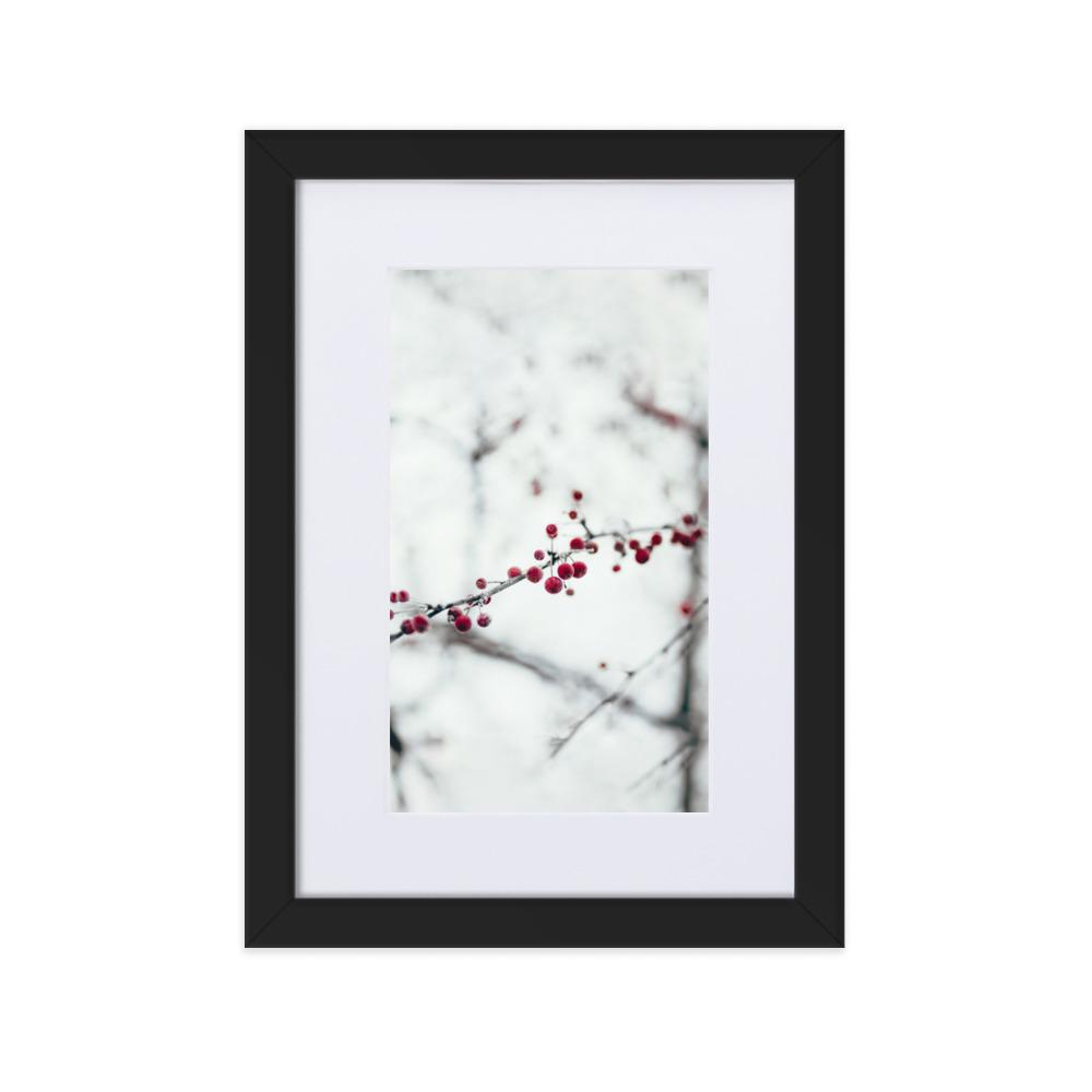 Winterbeeren - Poster im Rahmen mit Passepartout Schwarz / 21×30 cm artlia