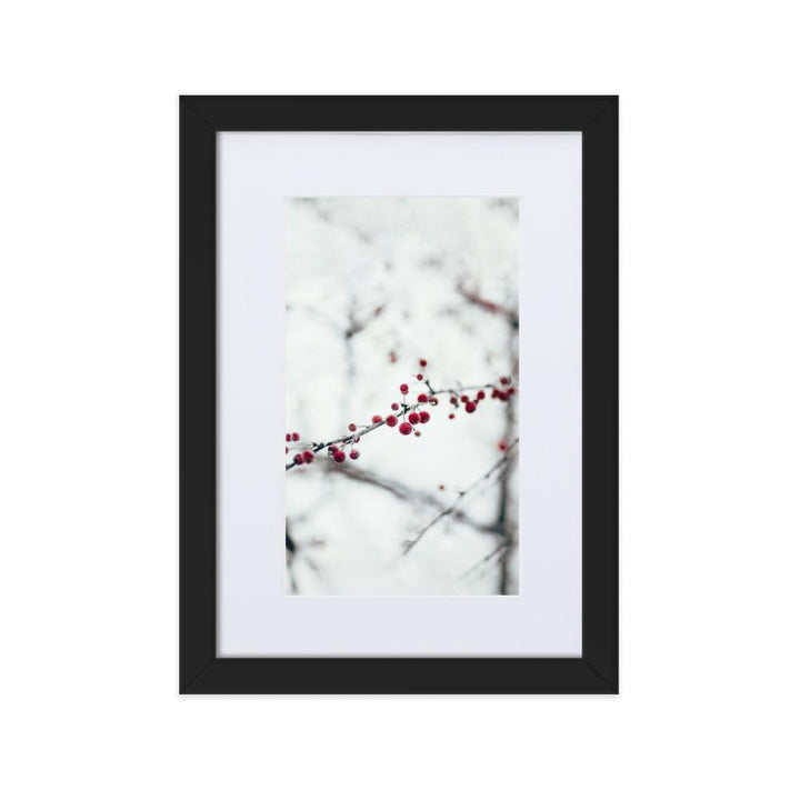 Winterbeeren - Poster im Rahmen mit Passepartout Schwarz / 21×30 cm artlia