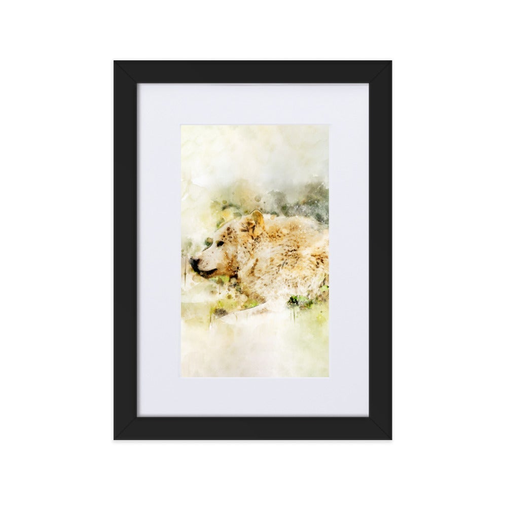 Wolf - Poster im Rahmen mit Passepartout Schwarz / 21×30 cm artlia