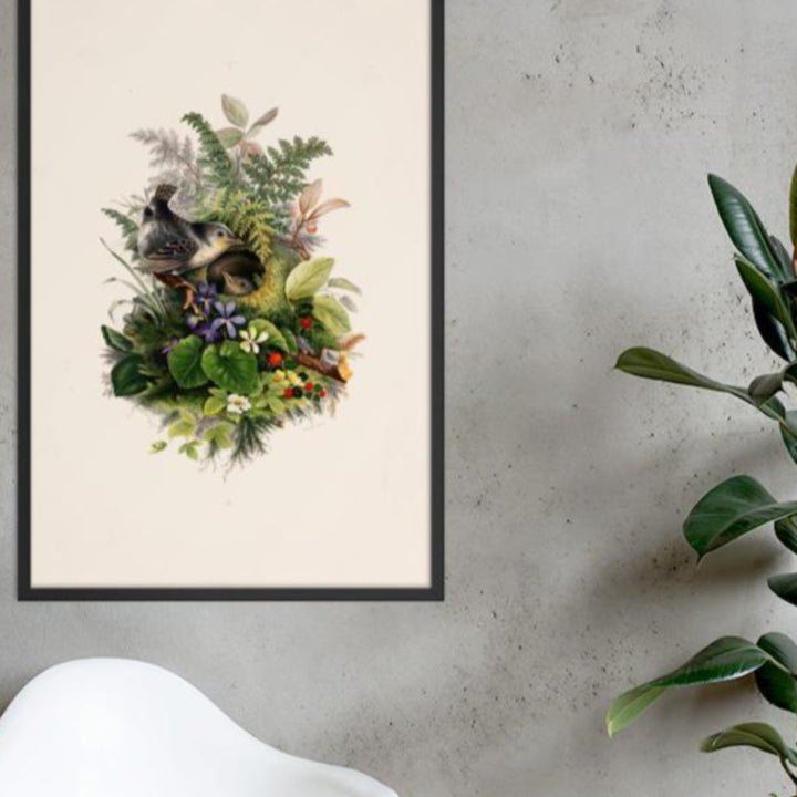 Zaunkönig und das Nest - Poster im Rahmen artlia