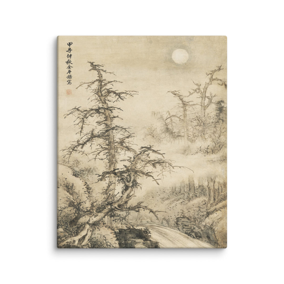 Lienzo - Paisaje otoñal nocturno bajo la luna