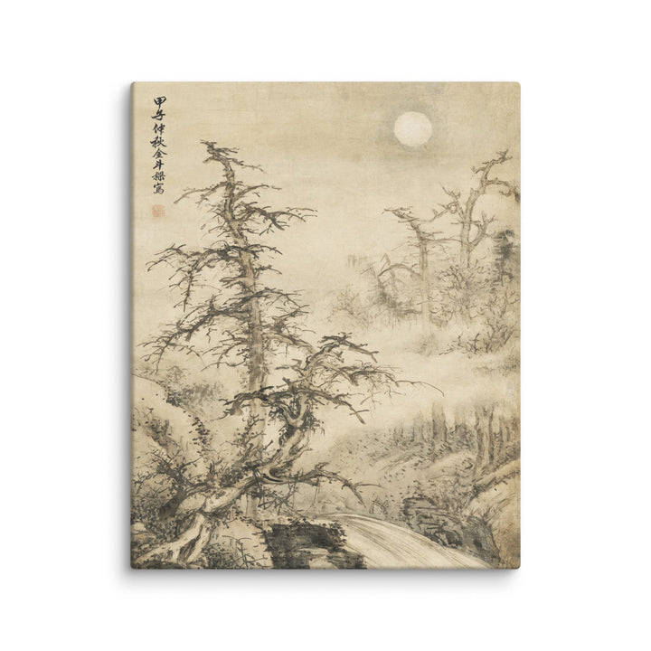 Lienzo - Paisaje otoñal nocturno bajo la luna