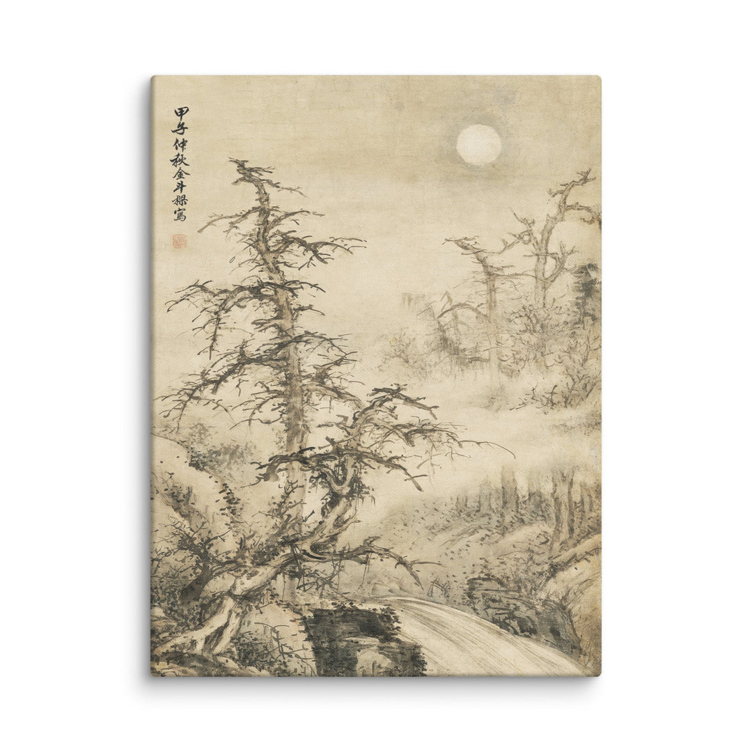 Lienzo - Paisaje otoñal nocturno bajo la luna