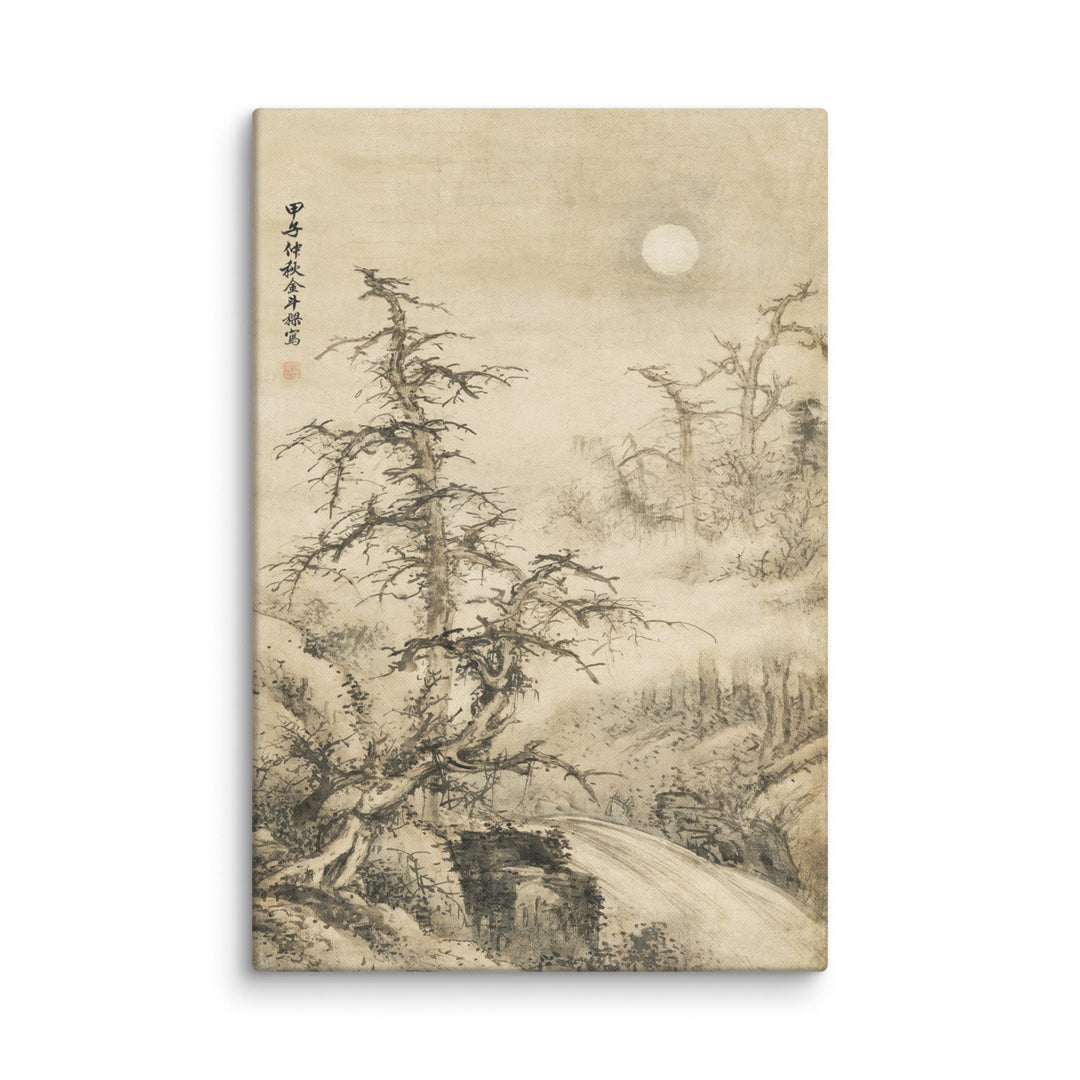 Lienzo - Paisaje otoñal nocturno bajo la luna