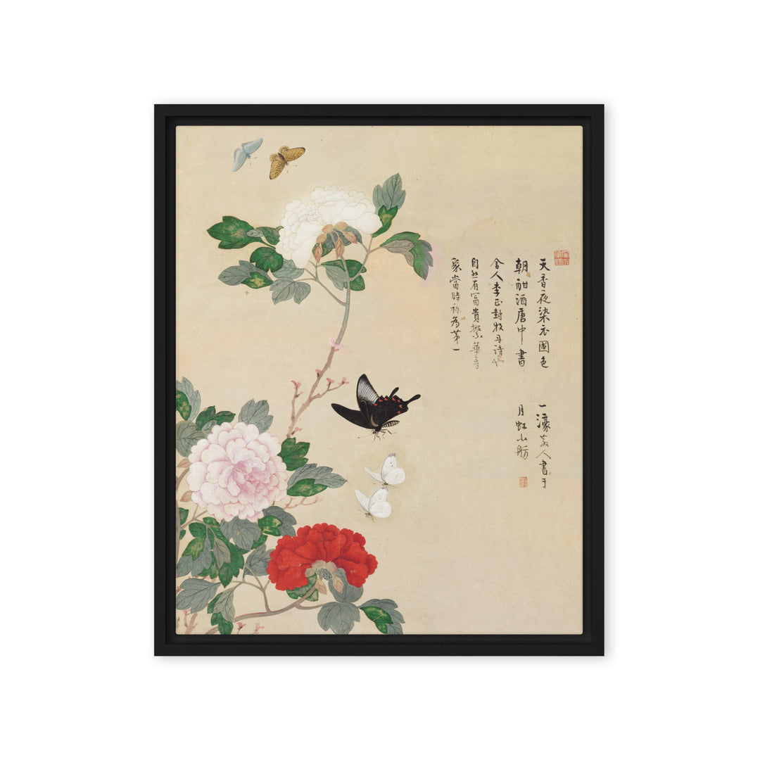 Leinwand - Blumen und Schmetterlinge Schwarz / 41x51 cm (16″×20″) artlia