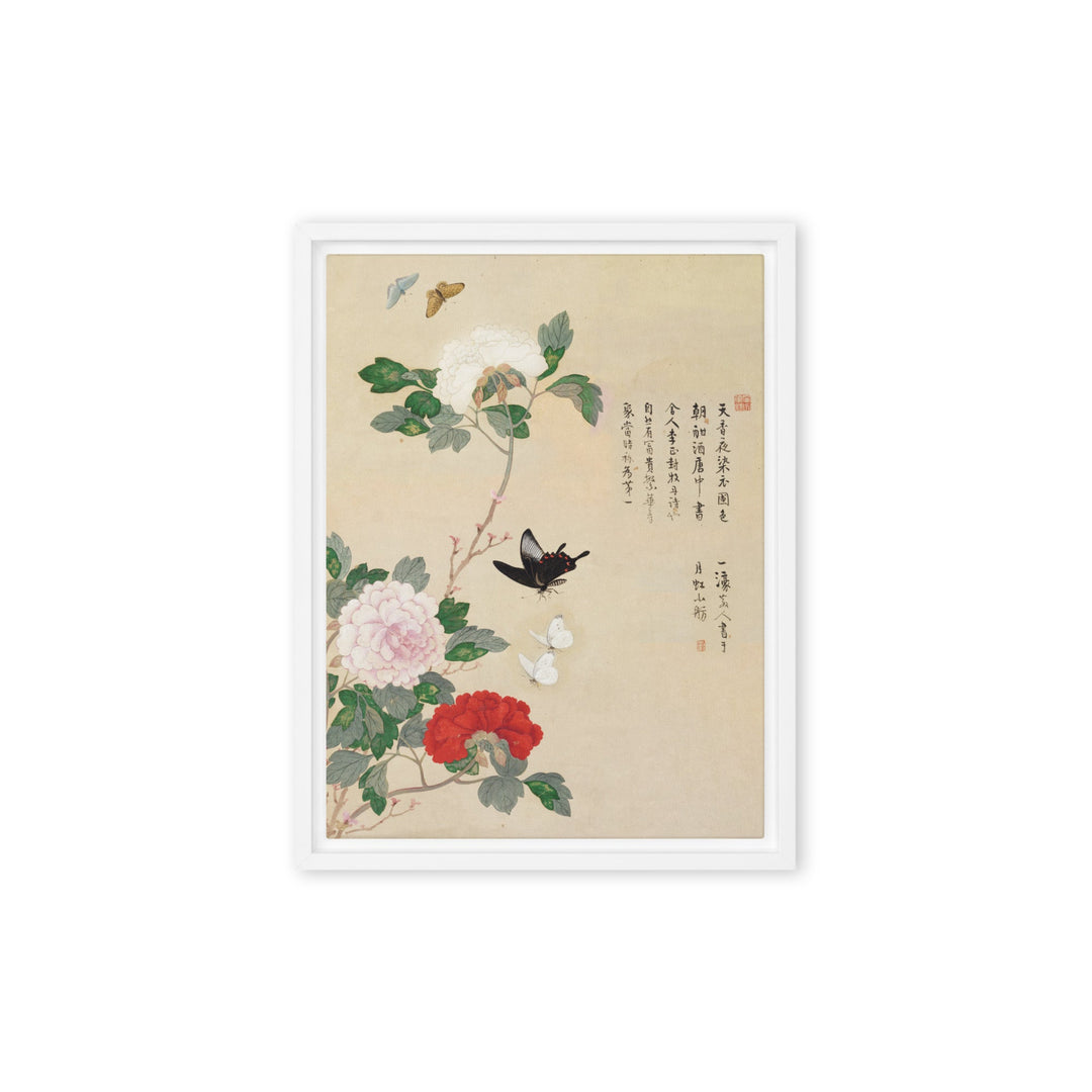 Leinwand - Blumen und Schmetterlinge Weiß / 31x41 cm (12″×16″) artlia