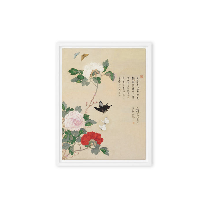Leinwand - Blumen und Schmetterlinge Weiß / 31x41 cm (12″×16″) artlia