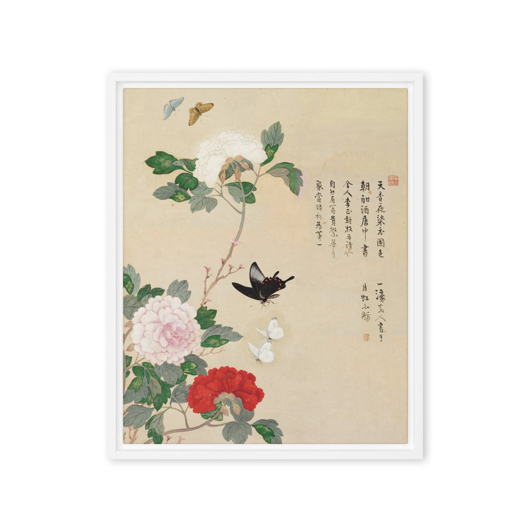 Leinwand - Blumen und Schmetterlinge Weiß / 41x51 cm (16″×20″) artlia