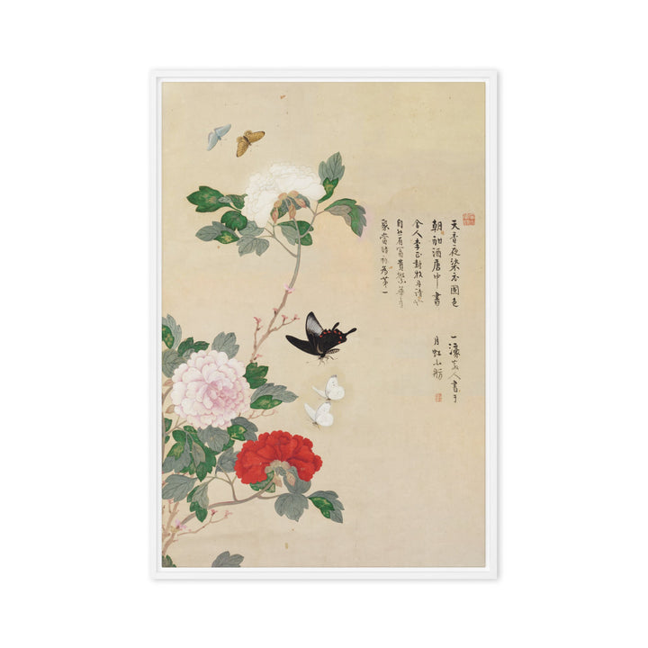 Leinwand - Blumen und Schmetterlinge Weiß / 51x76 cm (20″×30″) artlia