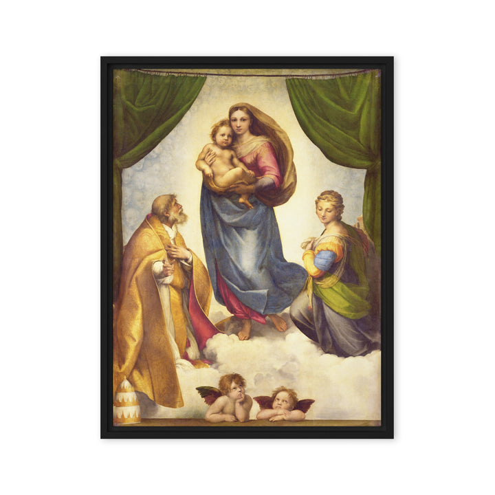 Leinwand - Raffaello Sanzio da Urbino, Die Sixtinische Madonna Raffaello Sanzio da Urbino Schwarz / 46x61 cm (18″×24″) artlia