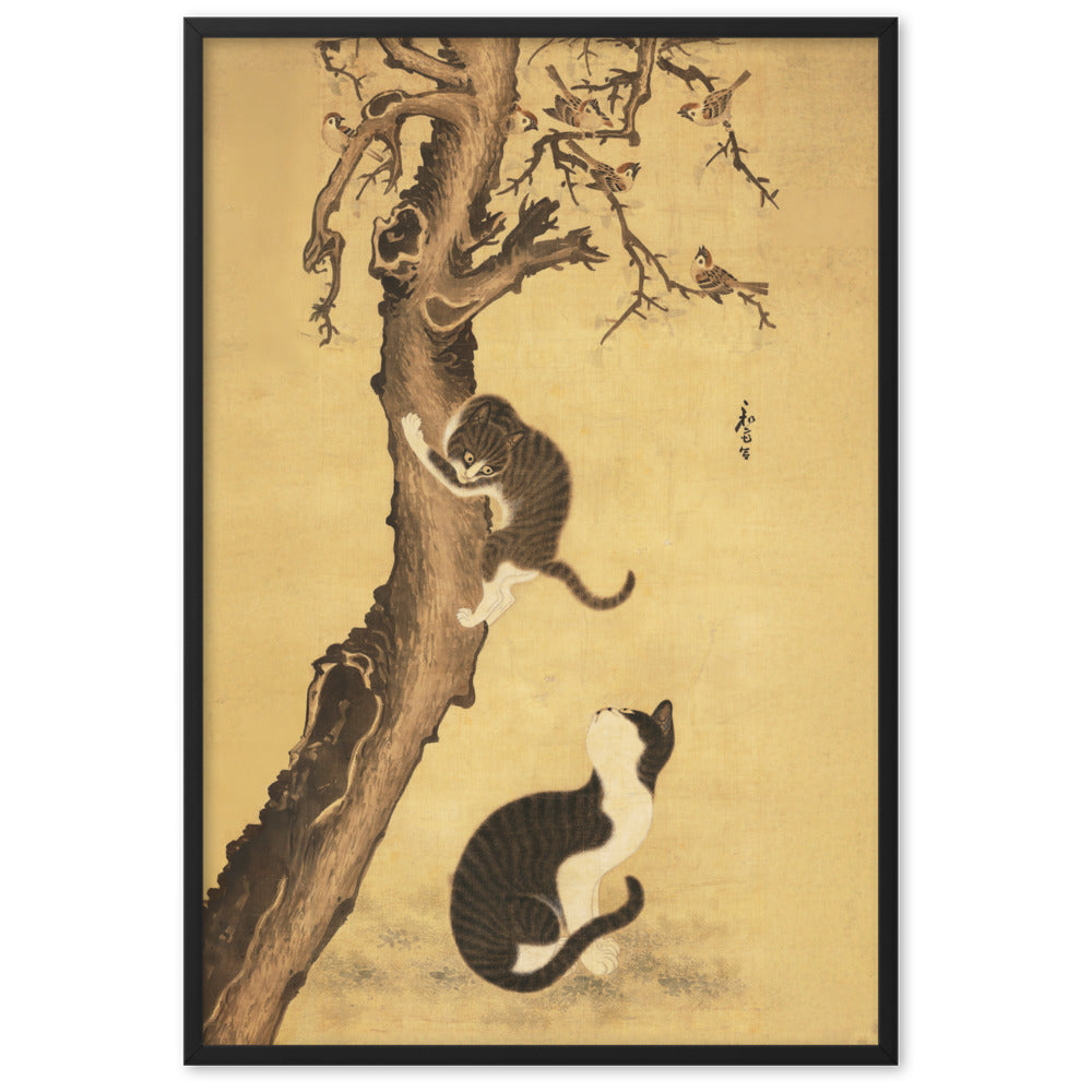 Poster - Katzen und Spatzen, Byeon Sang-byeok Byeon Sang-byeok Schwarz / 61×91 cm artlia