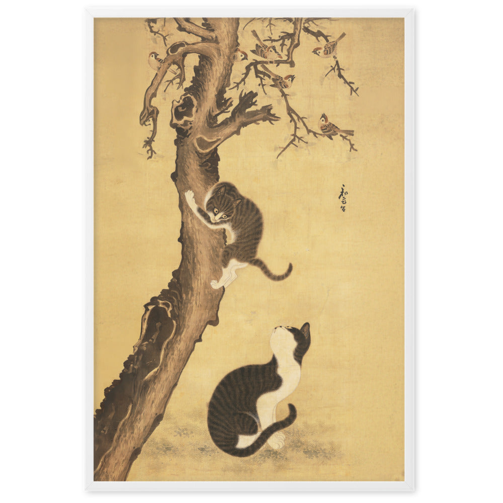 Poster - Katzen und Spatzen, Byeon Sang-byeok Byeon Sang-byeok Weiß / 61×91 cm artlia