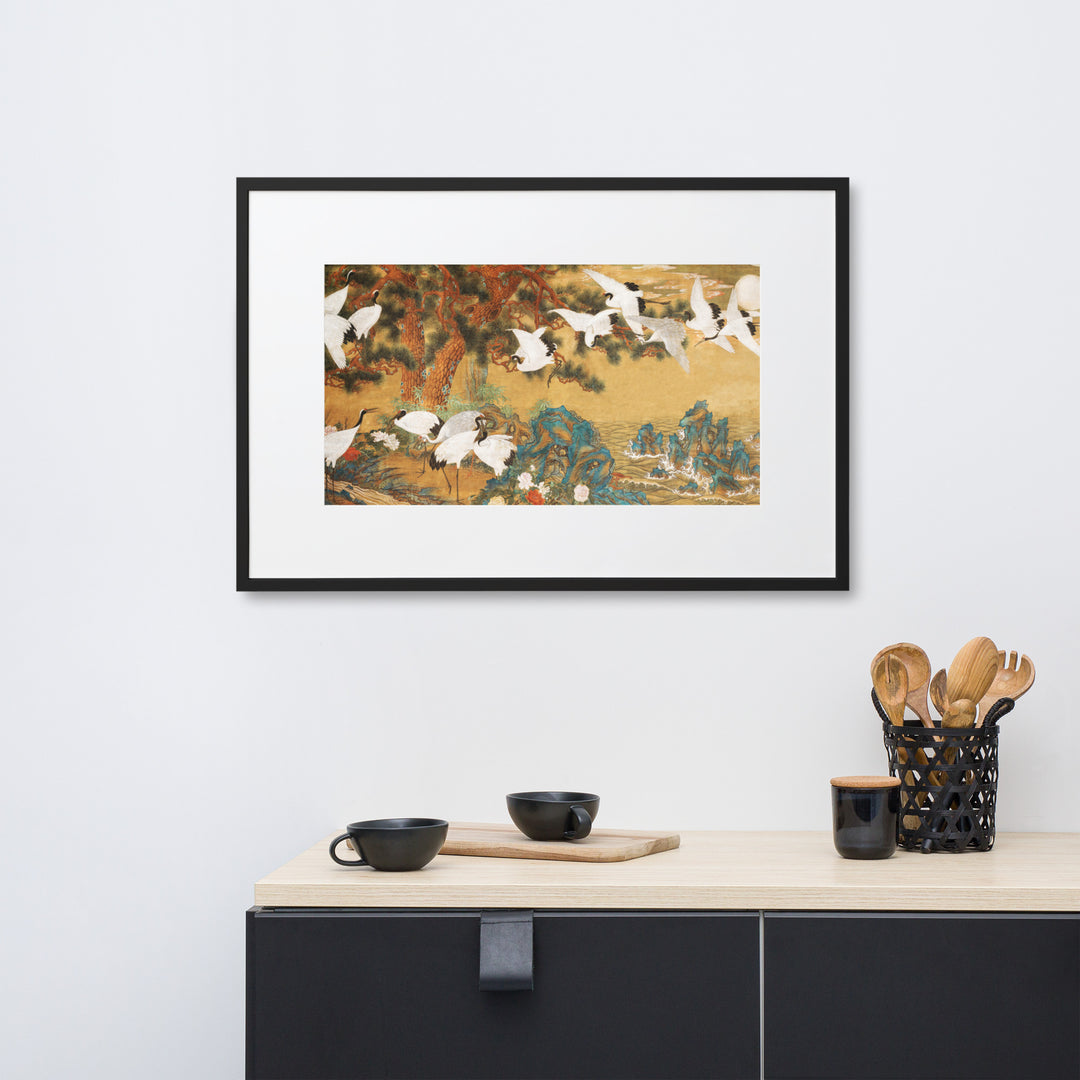 Poster mit Passepartout - Weiße Kraniche aus dem Changdeokgung-Palast